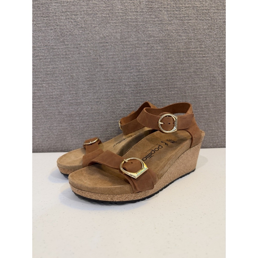 Papillio Birkenstock Tan Soley Ring Buckle Wedge Sandal Size 38/US 7-7.5